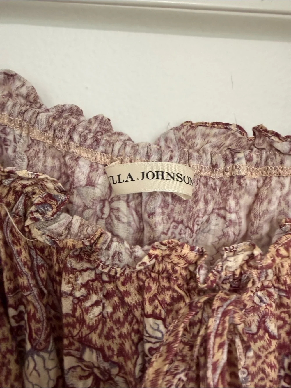 Ulla Johnson Floral Smocked Peplum Puff-Sleeve Top in Dusty Pink